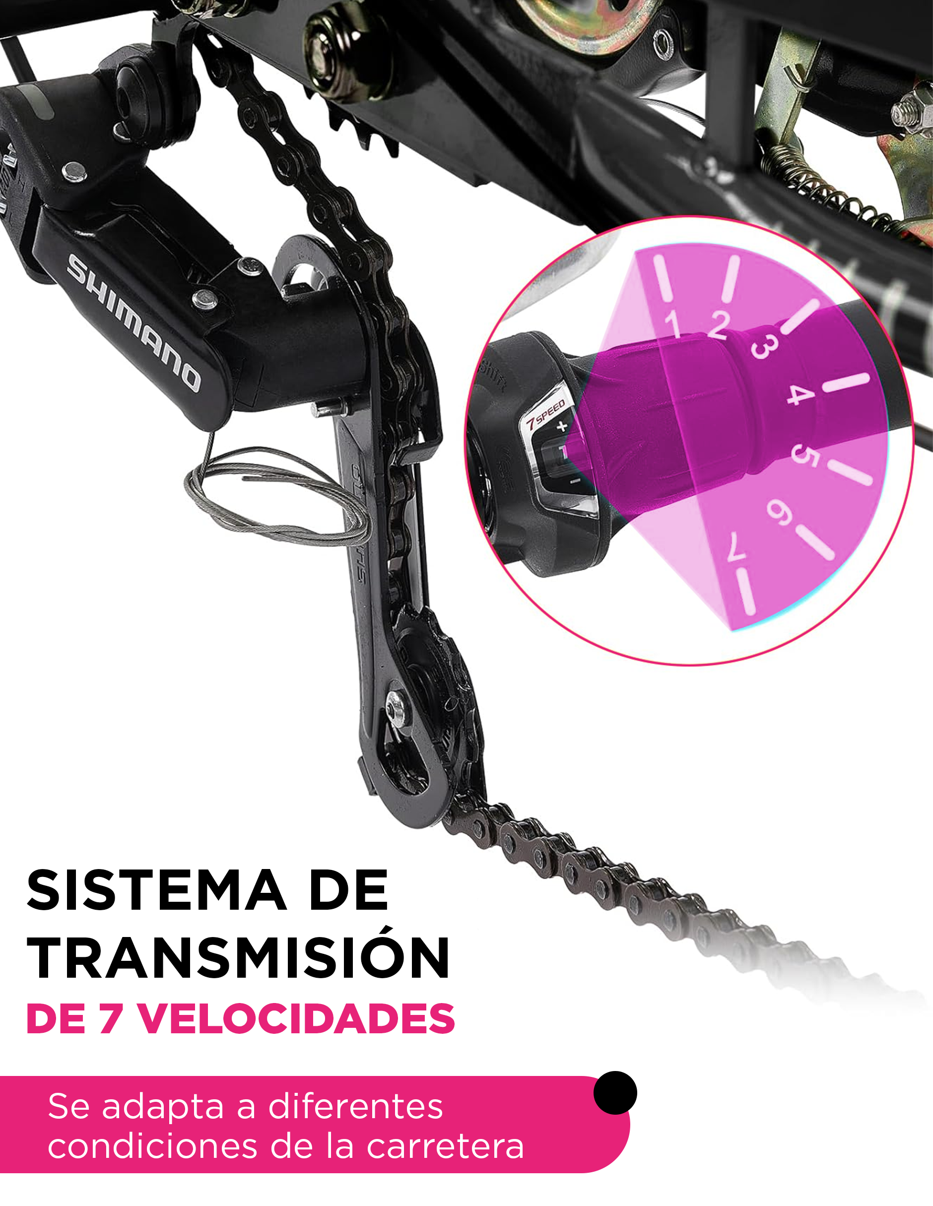 Triciclo para Adultos Color Negro de Vanlig R24 - Bicicleta de 3 Ruedas con 7 Velocidades Shimano y Canasta
