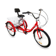 Triciclo para Adultos Color Rojo de Vanlig R24 - Bicicleta de 3 Ruedas con 7 Velocidades Shimano y Canasta