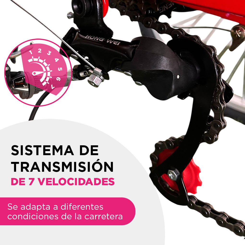 Triciclo para Adultos Color Rojo de Vanlig R24 - Bicicleta de 3 Ruedas con 7 Velocidades Shimano y Canasta