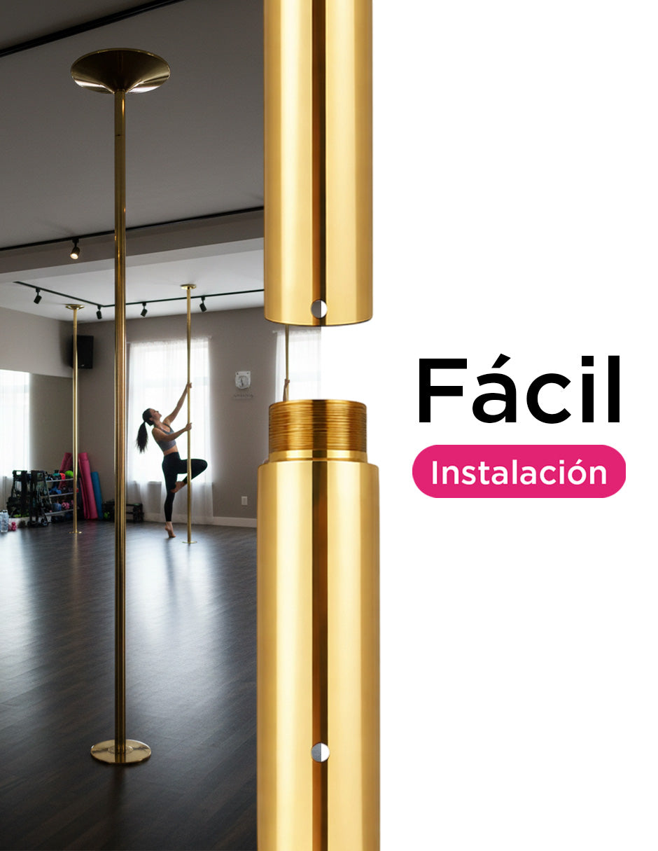 Tubo de Pole Dance Profesional Ajustable Dorado para Ejercicio Fitness con Modo Giratorio y Estático