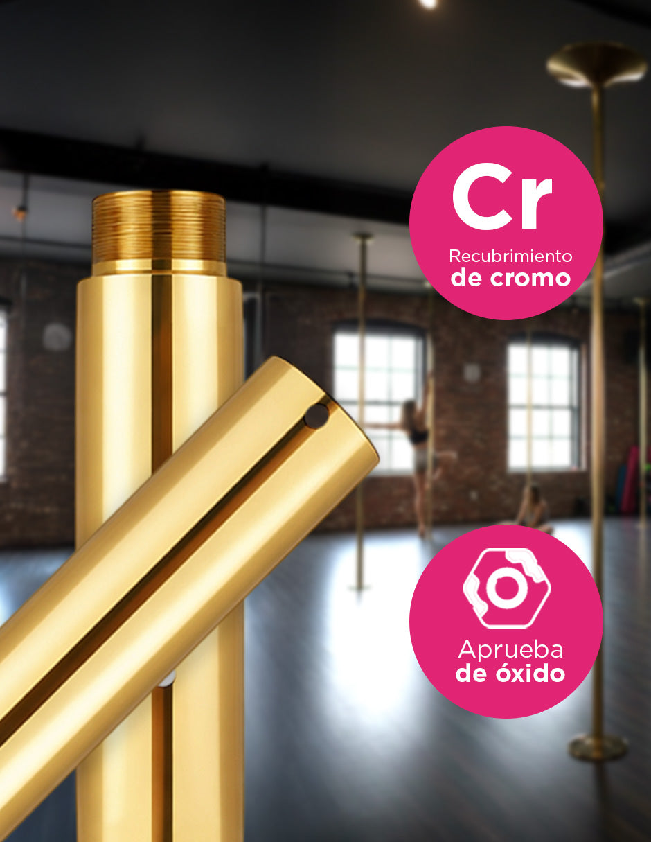 Tubo de Pole Dance Profesional Ajustable Dorado para Ejercicio Fitness con Modo Giratorio y Estático