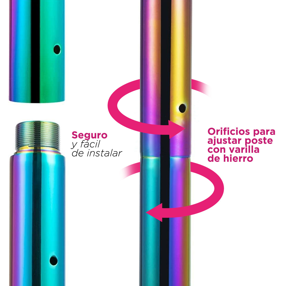 Tubo de Pole Dance Profesional Ajustable Tornasol para Ejercicio Fitness con Modo Giratorio y Estático