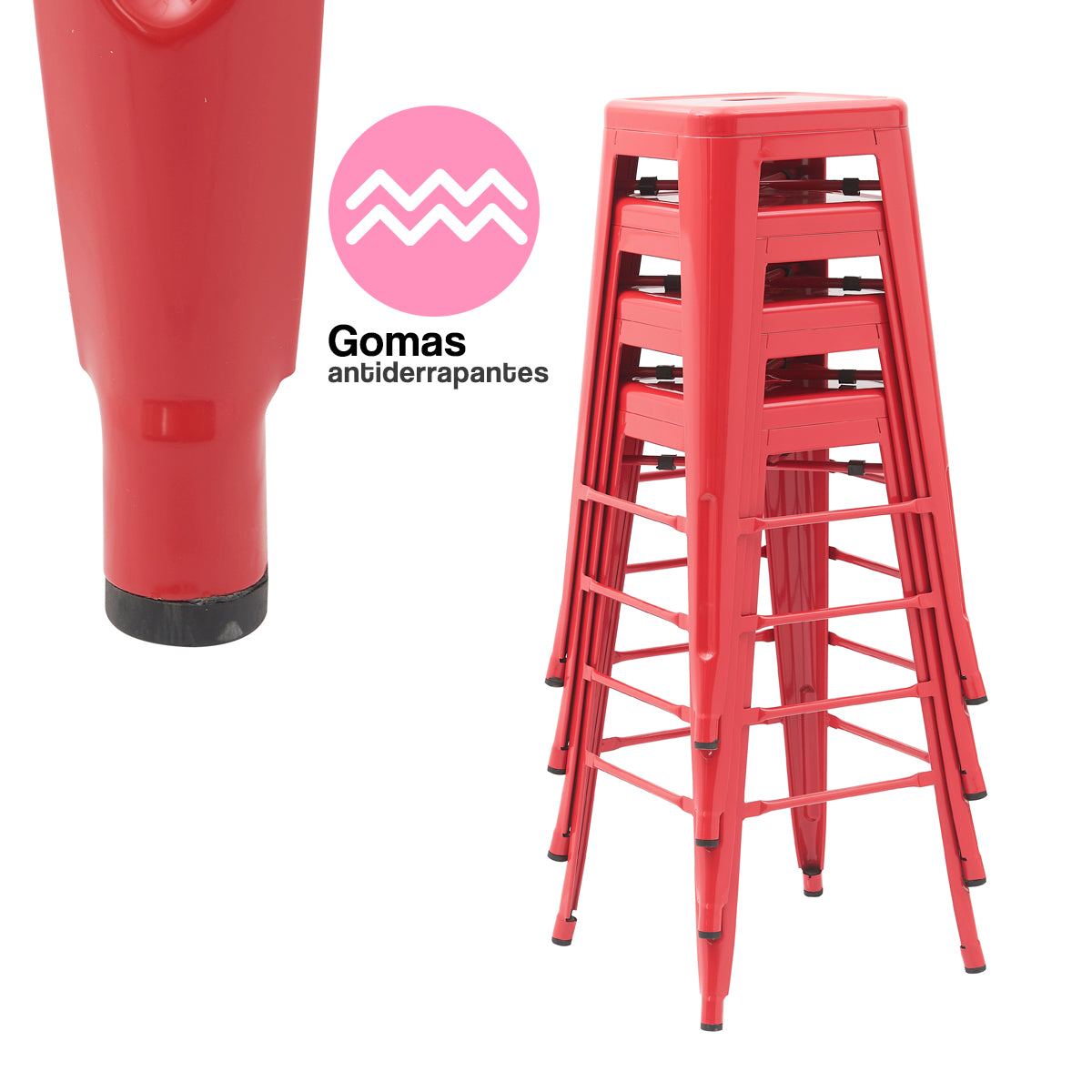 Set 4 Bancos Valencia 75 Cm Rojo