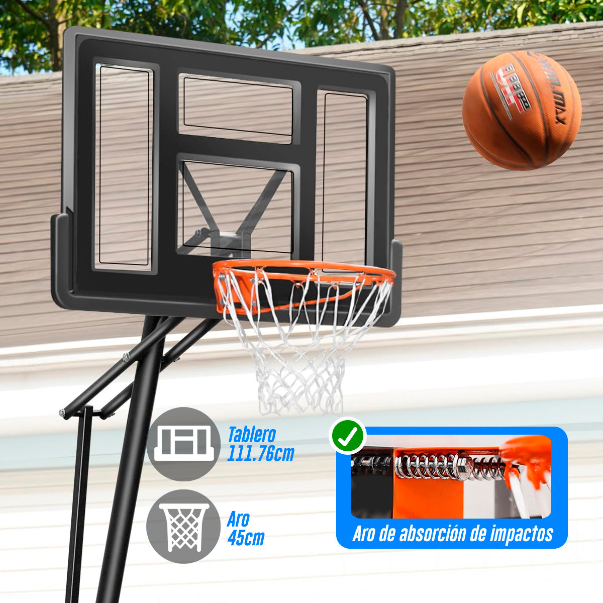 Canasta de básquetbol con brazo de ajuste