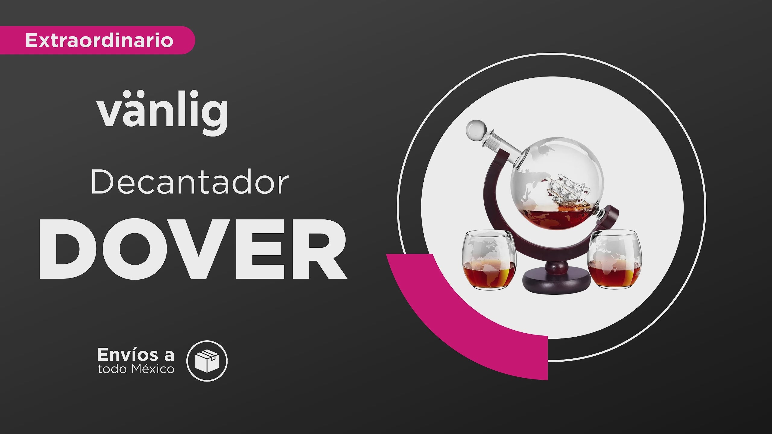Cargar vídeo: Decantador Premium Dover 850 ml - Kit de Cristalería con Diseño de Navegación y Mapamundi