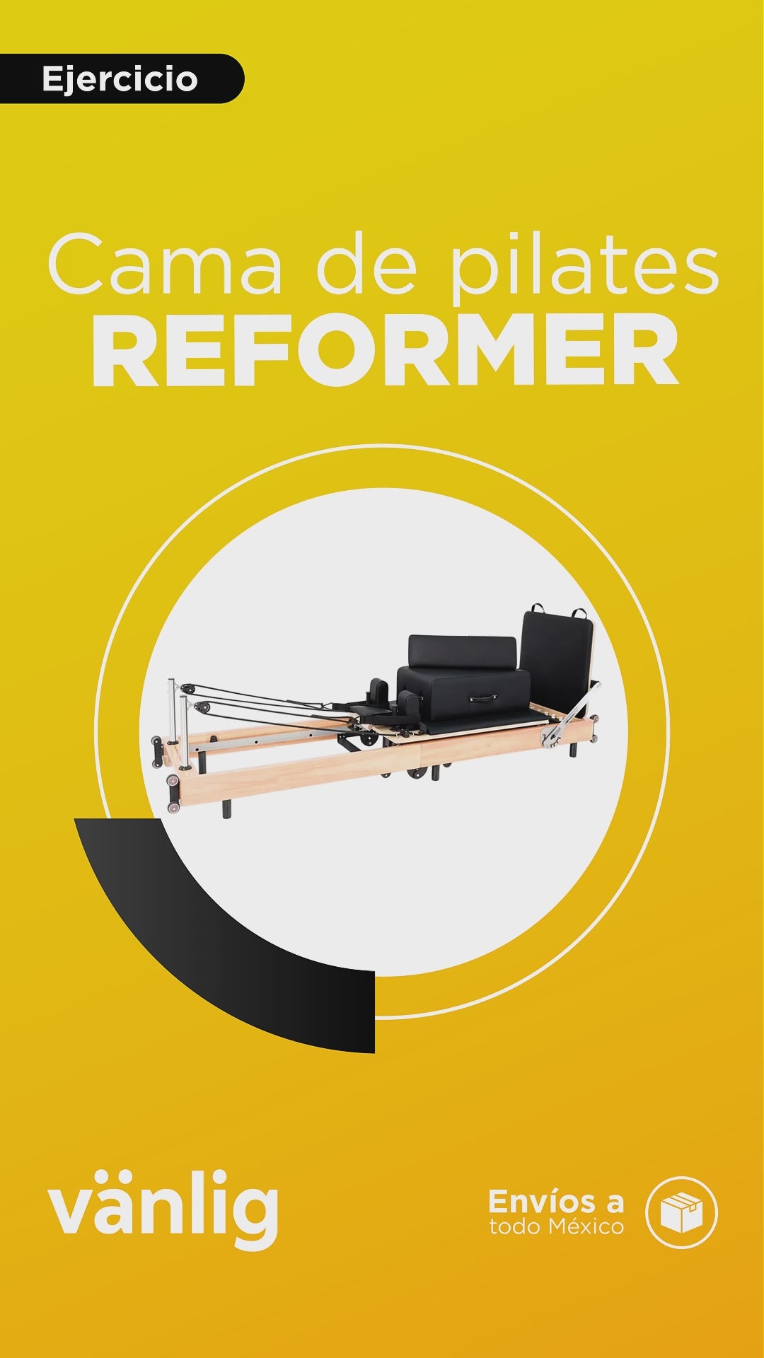 Cargar vídeo: Cama de Pilates Reformer Profesional de Roble Plegable Negro