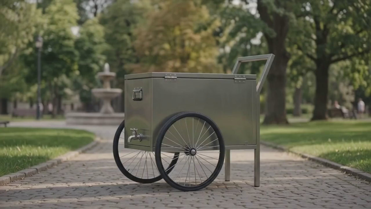 Cargar vídeo: Carrito de Paletas de Hielo Eira Gris de Acero, Revestimiento anticorrosión, Grifo de Desagüe y Ruedas de 17 Pulgadas