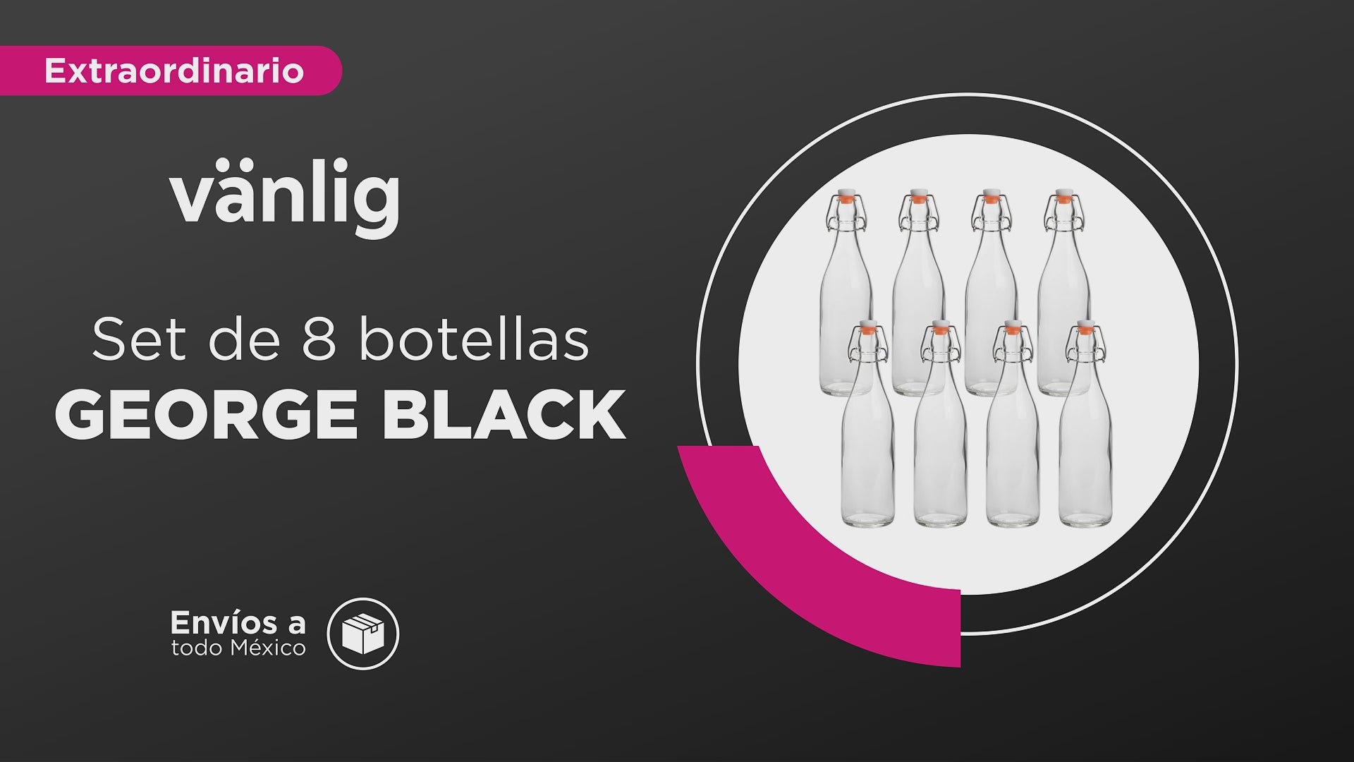 Cargar vídeo: Botella de Vidrio de 1 Litro (8 Pzs) - Tapón Hermético para Bebidas y Fermentados