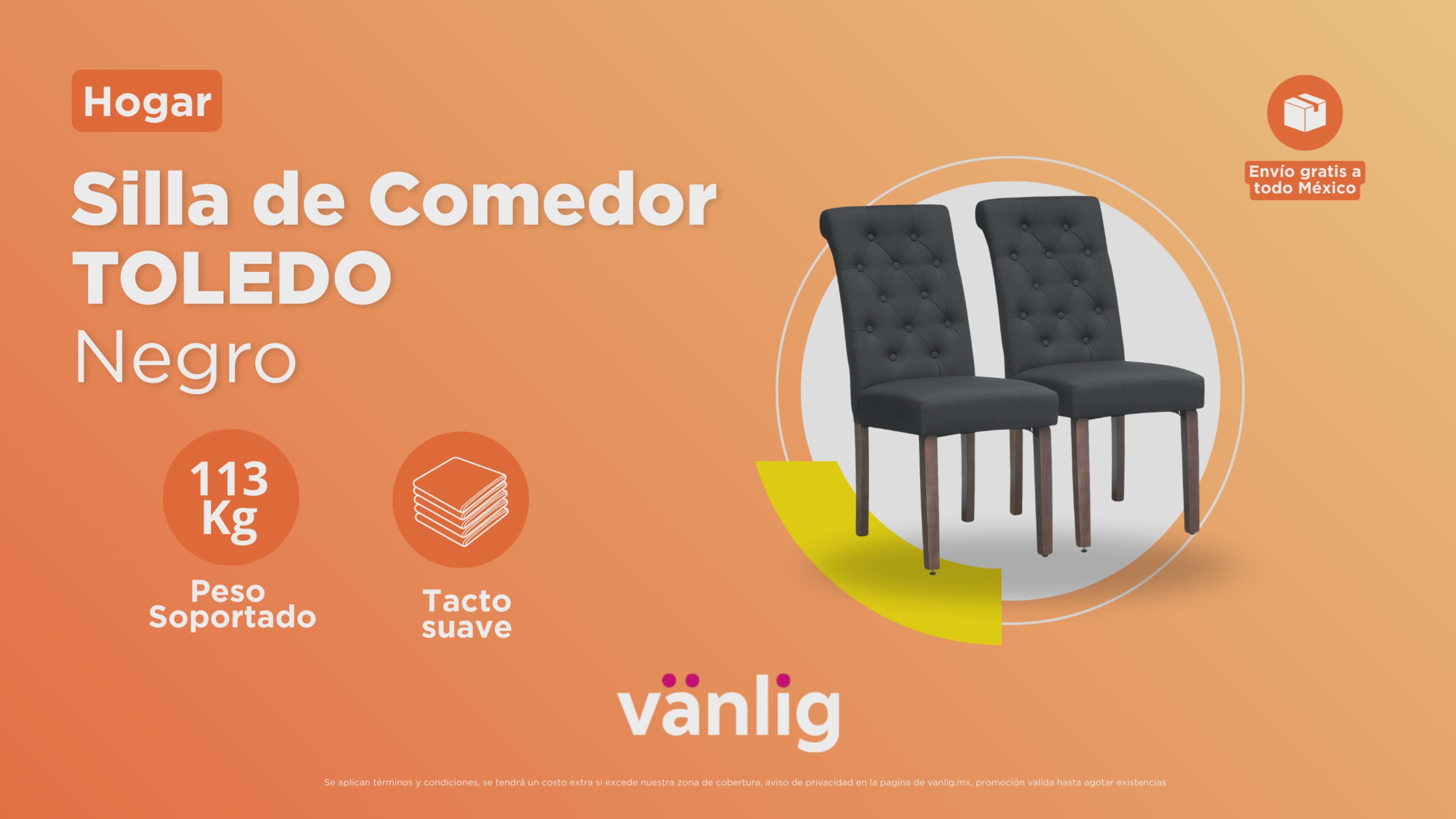 Cargar vídeo: Set de Sillas de Comedor Toledo Negro (Par)