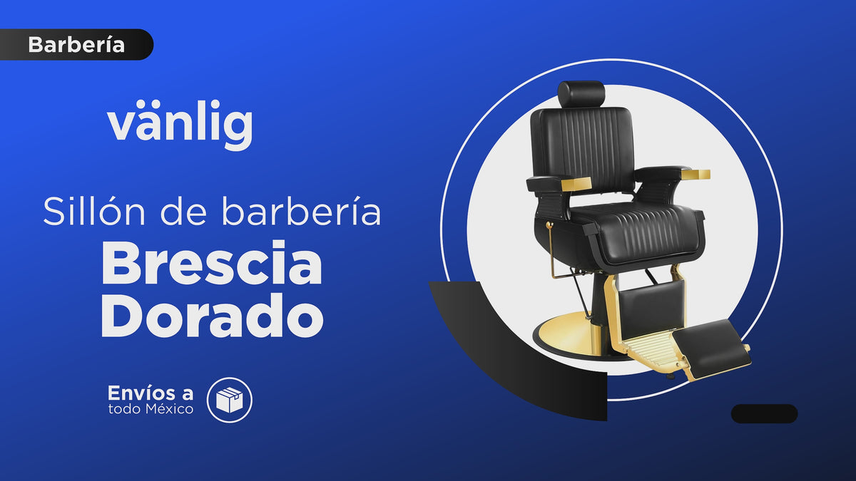 Cargar vídeo: Sillón de Barbería Brescia Negro Gold Clásico con Reposacabezas Ajustable, Reclinable a 135° y Rotación 360°