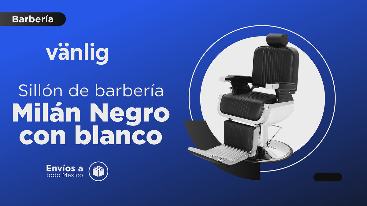 Cargar vídeo: Sillón de Barbería Milán Negro Reclinable con Bomba Hidráulica, Cabezal Ajustable y Base Cromada