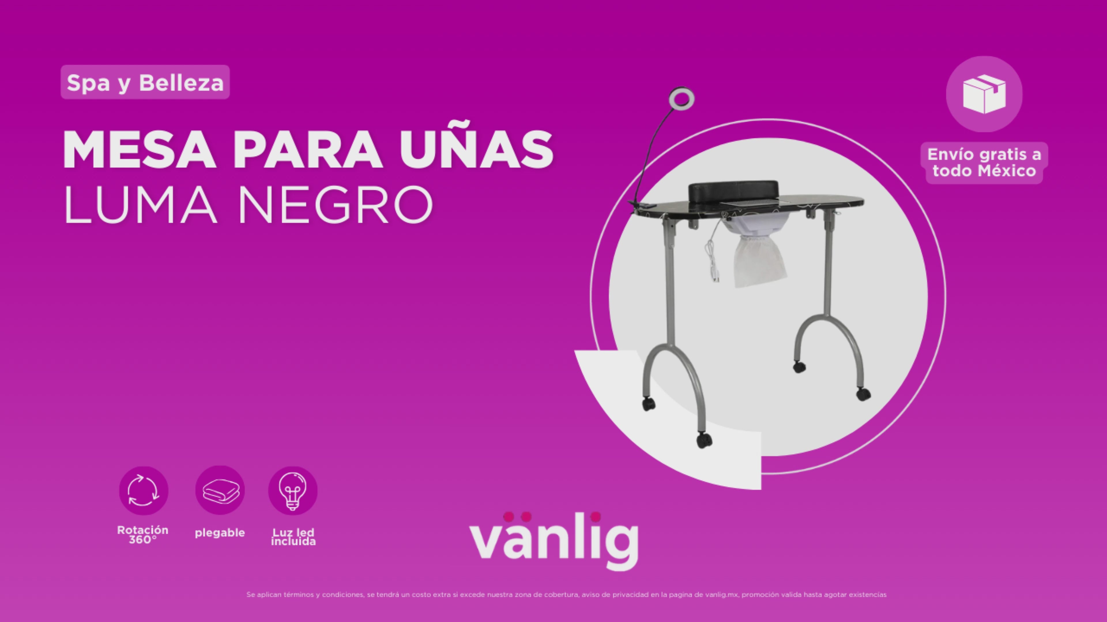 Cargar vídeo: Mesa De Manicura Luma Portátil Con Accesorios Spa Salón de Belleza con aspiradora Color Negro