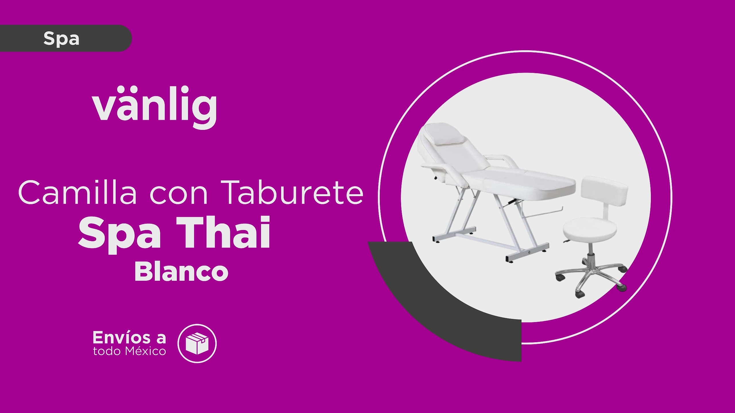 Cargar vídeo: Camilla para Spa y Masaje Thai Ajustable Blanca con Taburete Giratorio, Estructura de Acero y Cojín Extraíble