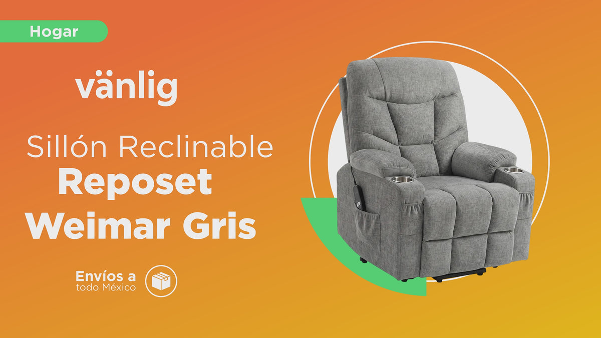 Cargar vídeo: Sillón Reclinable Elevador Eléctrico Reposet Weimar Gris con Masaje, Calefacción, Portavasos y Bolsillos Laterales