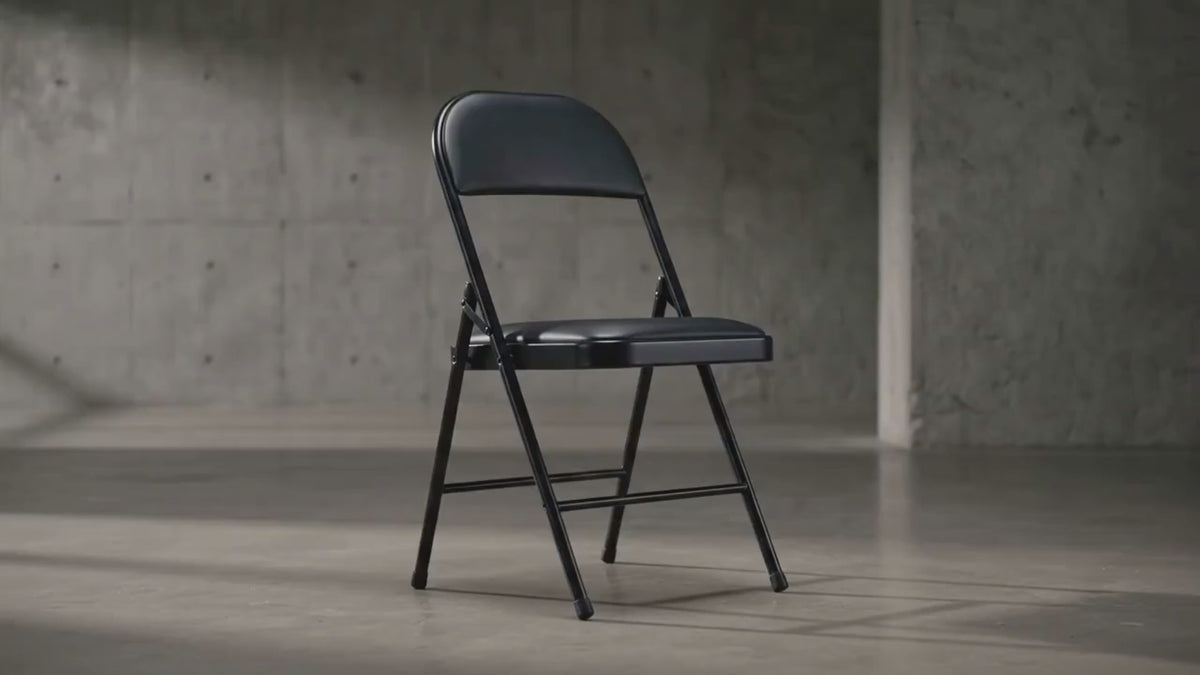 Cargar vídeo: Set de 4 Sillas Negras Plegables Vanlig - Asiento Acolchonado Confort y Estructura Metálica