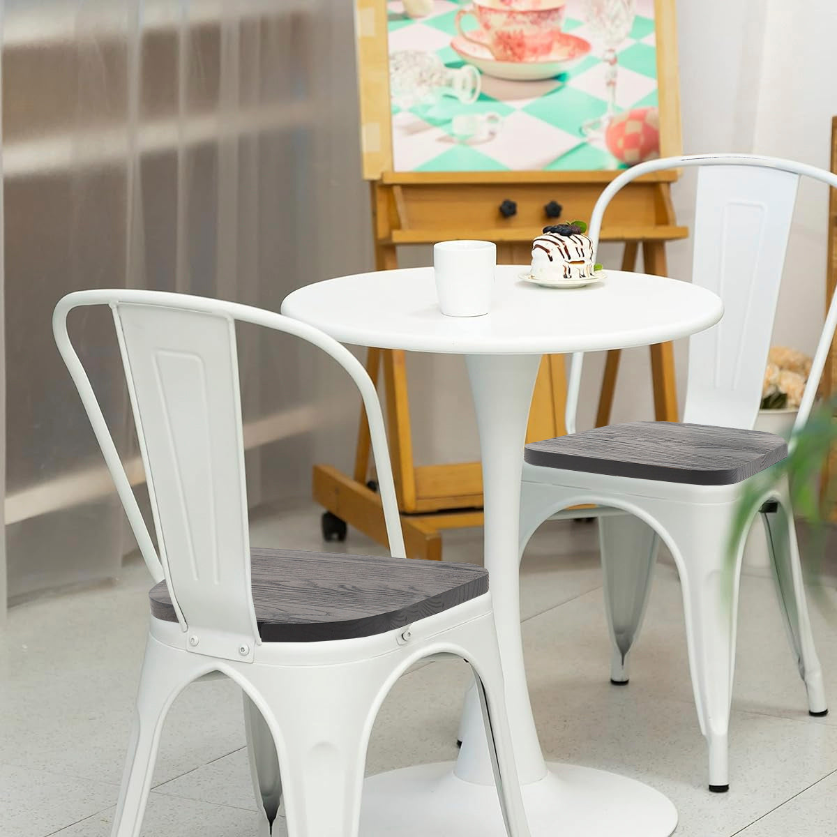 Set de 4 Sillas Metálicas Almería - Color Blanco Minimalista para Comedor y Restaurante