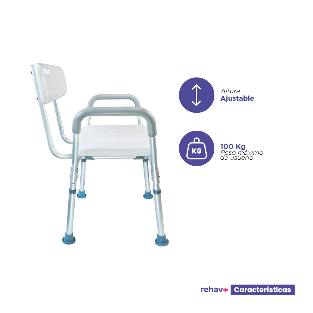 Silla de ducha con respaldo y descansabrazos Basel