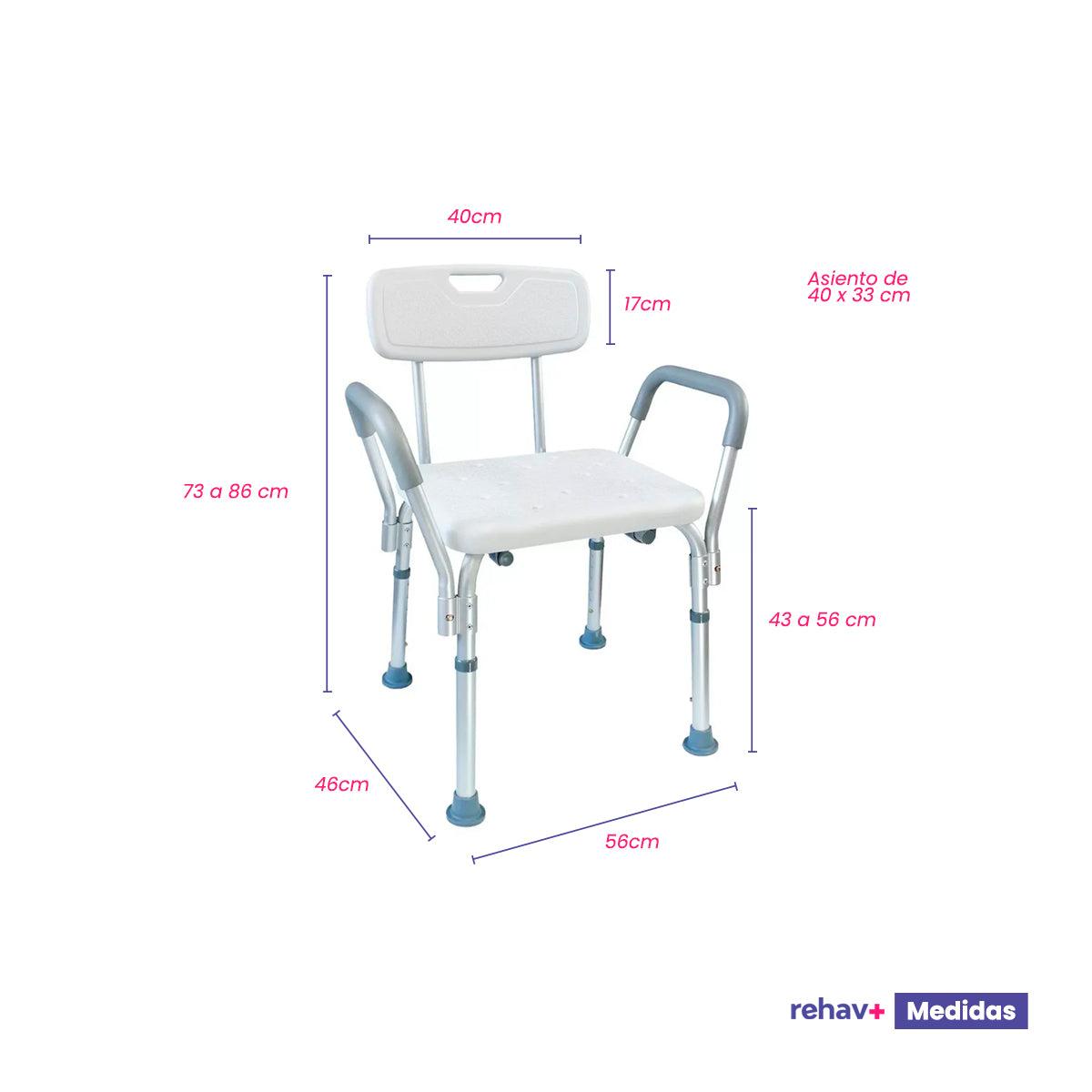 Silla de ducha con respaldo y descansabrazos Basel
