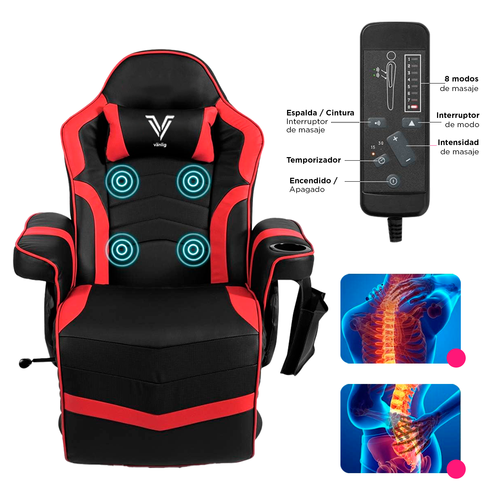 Sillón Gamer Eléctrico con Masaje Titan Rojo