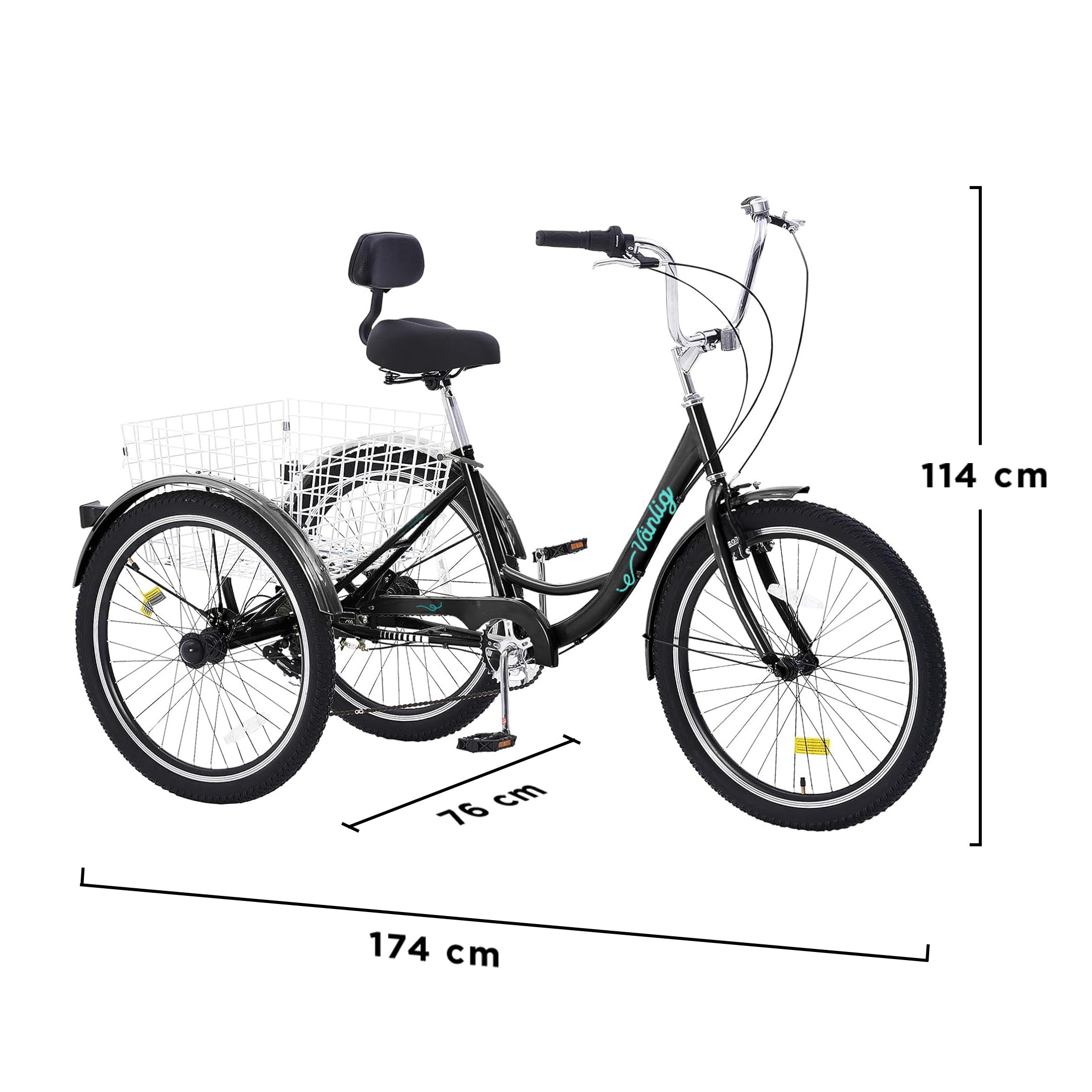 Bicicleta Triciclo para Adultos con Cesta | Cuadro 24" | Color Negro