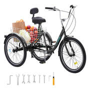 Bicicleta Triciclo para Adultos con Cesta | Cuadro 24" | Color Negro