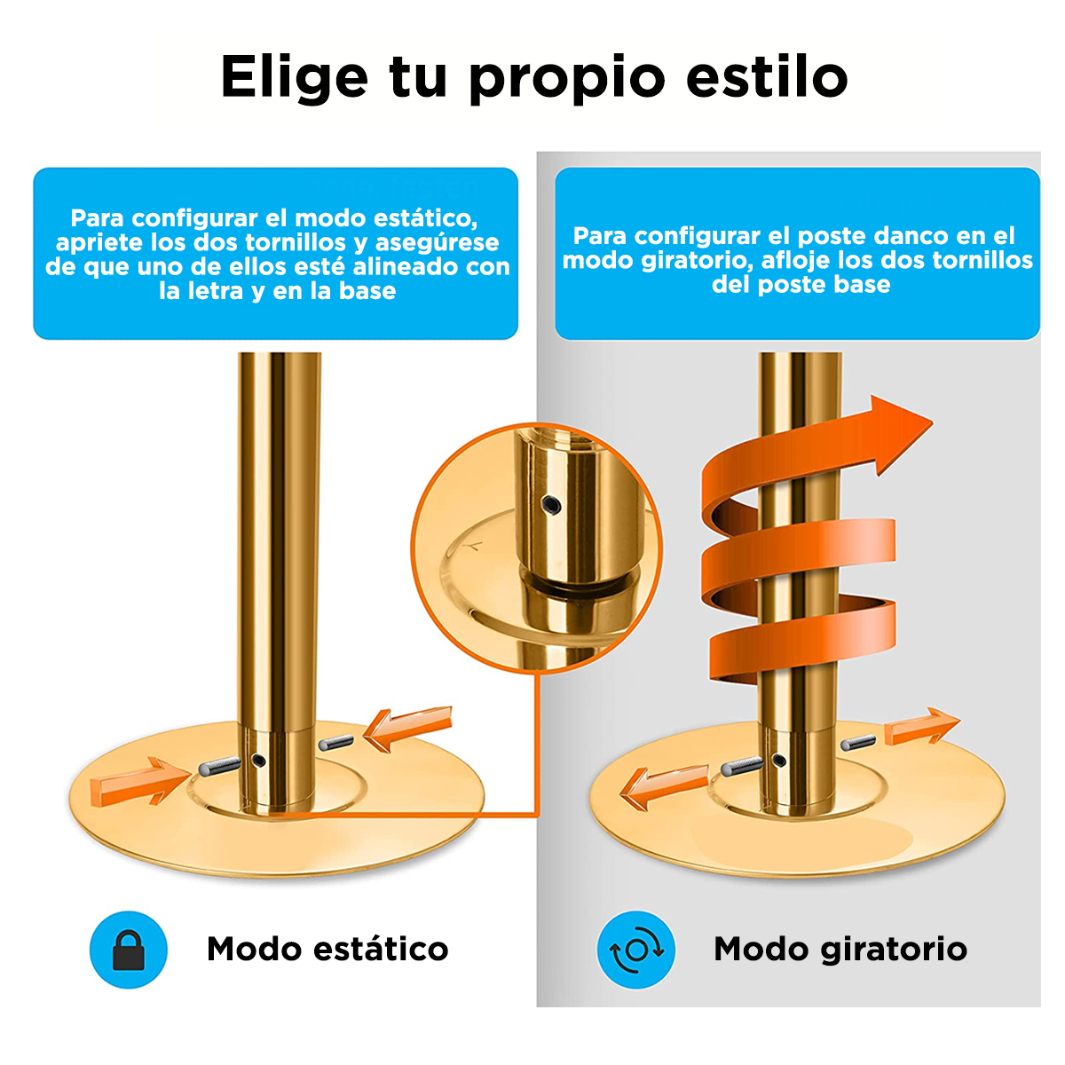 Tubo Para Ejercicio Fitness Giratorio y Fijo Dorado